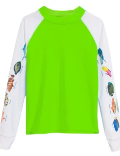BOY Tuga Sunwear Swim Shirts & Rash Guards|Swim Shirts & Rash Guards|Snorkel Caribbean Fish ID Rash Guard - Neon Green