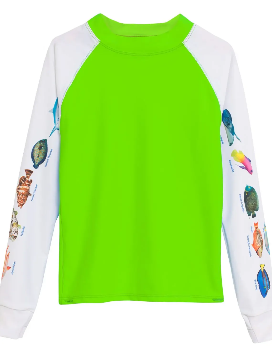 BOY Tuga Sunwear Swim Shirts & Rash Guards|Swim Shirts & Rash Guards|Snorkel Caribbean Fish ID Rash Guard - Neon Green