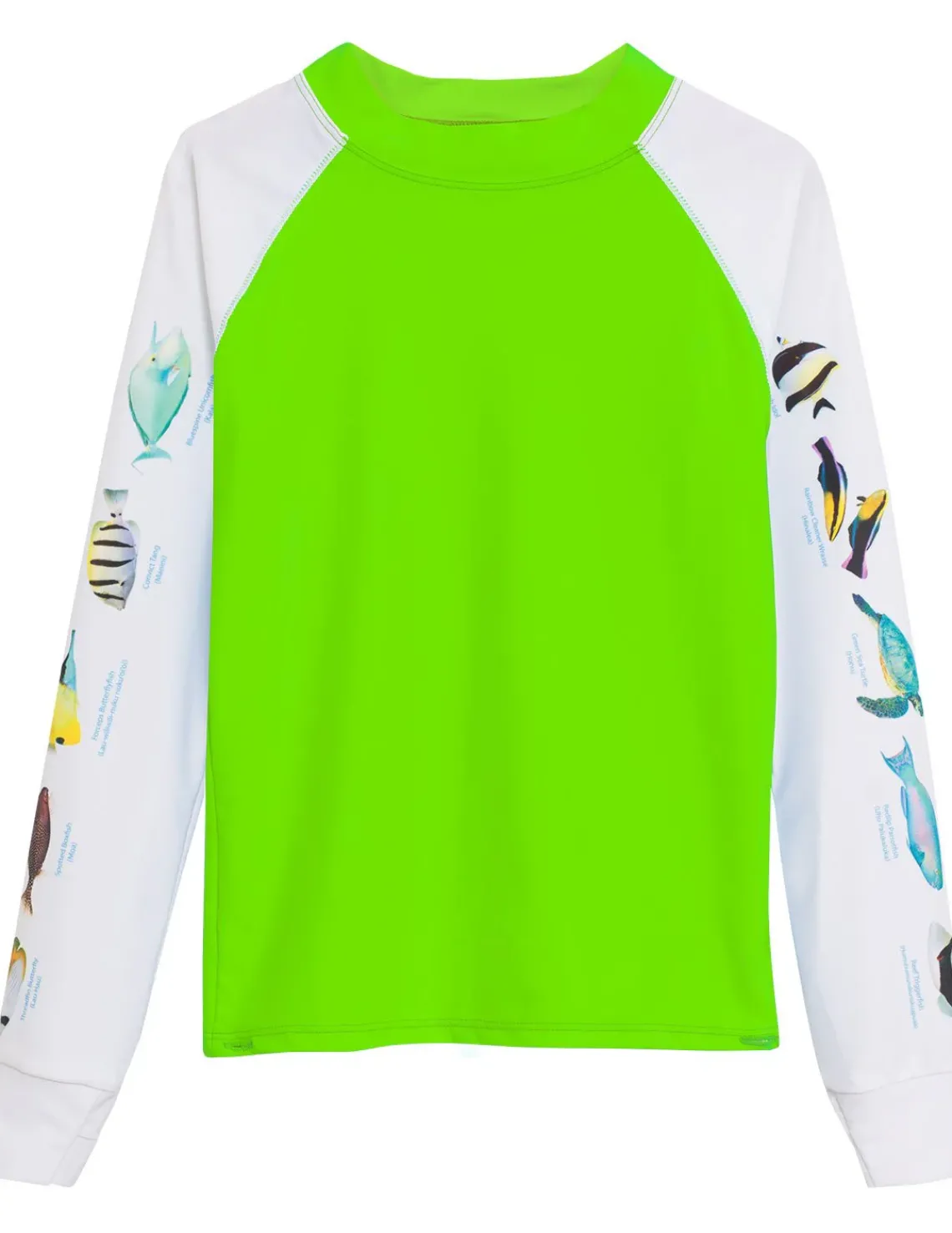 BOY Tuga Sunwear Swim Shirts & Rash Guards|Swim Shirts & Rash Guards|Snorkel Hawaii Fish ID Rash Guard - Neon Green