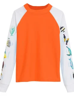 BOY Tuga Sunwear Swim Shirts & Rash Guards|Swim Shirts & Rash Guards|Snorkel Hawaii Fish ID Rash Guard - Orange