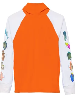 BOY Tuga Sunwear Swim Shirts & Rash Guards|Swim Shirts & Rash Guards|Snorkel Hoodie Rash Guard - Caribbean Fish ID - Orange
