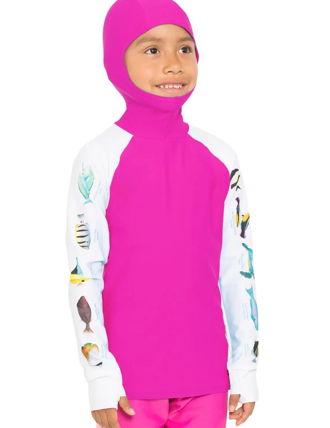 Tuga Sunwear Swim Shirts & Rash Guards|Snorkel Hoodie Rash Guard - Hawaii Fish ID - Fuchsia