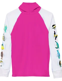 Tuga Sunwear Swim Shirts & Rash Guards|Snorkel Hoodie Rash Guard - Hawaii Fish ID - Fuchsia