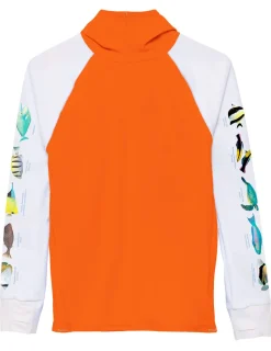 BOY Tuga Sunwear Swim Shirts & Rash Guards|Swim Shirts & Rash Guards|Snorkel Hoodie Rash Guard - Hawaii Fish ID - Orange