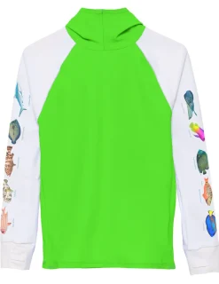 BOY Tuga Sunwear Swim Shirts & Rash Guards|Swim Shirts & Rash Guards|Snorkel Hoodie Rash Guard - Caribbean Fish ID - Neon Green