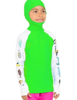 BOY Tuga Sunwear Swim Shirts & Rash Guards|Swim Shirts & Rash Guards|Snorkel Hoodie Rash Guard - Caribbean Fish ID - Neon Green