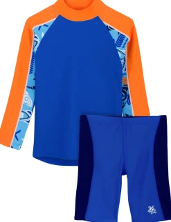 BOY Tuga Sunwear 2 Piece Swim Sets|Tube Rash Guard & Jammer Short - Lagoon/Navy