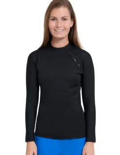 Women Tuga Sunwear Thermal Wetsuit Tops|Women's Hybrid Thermal Zip Rash Guard - Black / Black