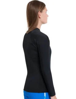 Women Tuga Sunwear Thermal Wetsuit Tops|Women's Hybrid Thermal Zip Rash Guard - Black / Black