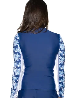 Women Tuga Sunwear Swim Shirts & Rash Guards|Women's Long Sleeve Zip Swim Jacket (Regular & Plus Size) - Retro Floral