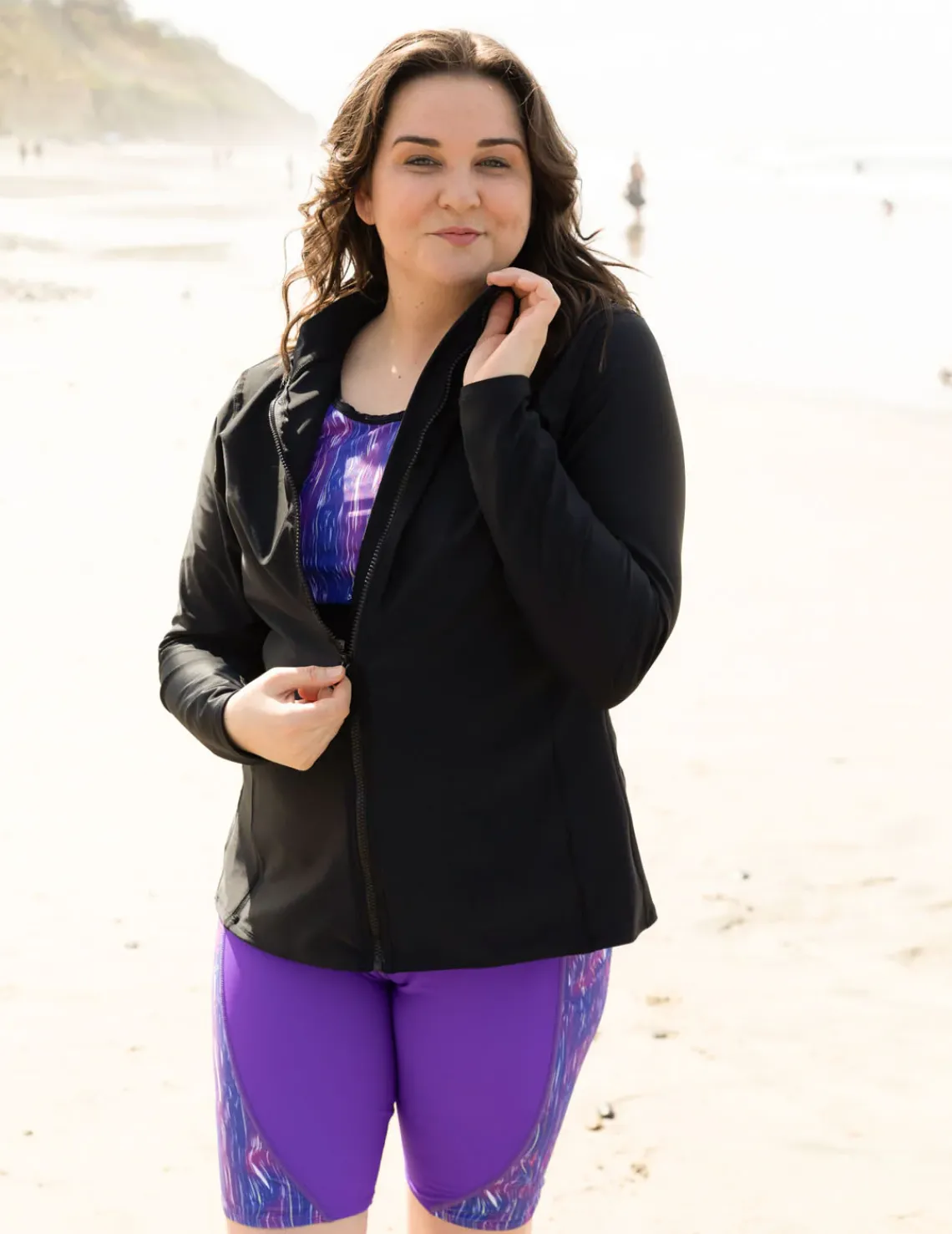 Women Tuga Sunwear Swim Shirts & Rash Guards|Women's Long Sleeve Zip Swim Jacket (Regular & Plus Size) - Black