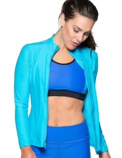 Women Tuga Sunwear Swim Shirts & Rash Guards|Women's Long Sleeve Zip Swim Jacket (Regular & Plus Size) - Hawaii