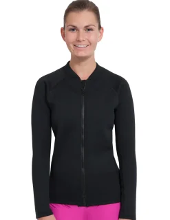 Women Tuga Sunwear Thermal Wetsuit Tops|Women's Thermal Zip Top - Black