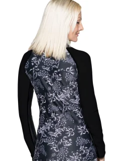 Women Tuga Sunwear Swim Shirts & Rash Guards|Women's Long Sleeve Quarter Zip Rash Guard (Regular & Plus Size) - Paisley/Black