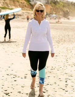 Women Tuga Sunwear Swim Shirts & Rash Guards|Women's Long Sleeve Quarter Zip Rash Guard (Regular & Plus Size) - White