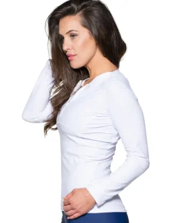 Women Tuga Sunwear Swim Shirts & Rash Guards|Women's Long Sleeve Quarter Zip Rash Guard (Regular & Plus Size) - White