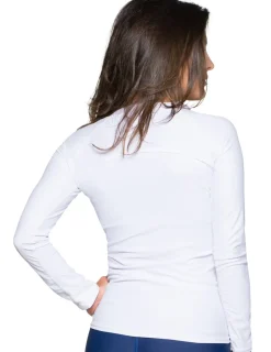 Women Tuga Sunwear Swim Shirts & Rash Guards|Women's Long Sleeve Quarter Zip Rash Guard (Regular & Plus Size) - White