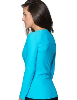 Women Tuga Sunwear Swim Shirts & Rash Guards|Women's Long Sleeve Quarter Zip Rash Guard (Regular & Plus Size) - Hawaii