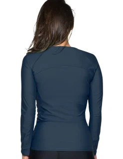 Women Tuga Sunwear Swim Shirts & Rash Guards|Women's Long Sleeve Quarter Zip Rash Guard (Regular & Plus Size) - Navy