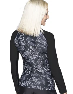 Women Tuga Sunwear Swim Shirts & Rash Guards|Women's Long Sleeve Rash Guard (Regular & Plus Size) - Paisley/Black
