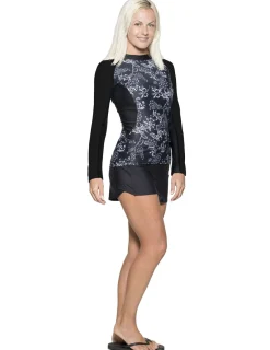 Women Tuga Sunwear Swim Shirts & Rash Guards|Women's Long Sleeve Rash Guard (Regular & Plus Size) - Paisley/Black