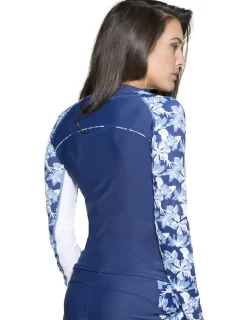 Women Tuga Sunwear Swim Shirts & Rash Guards|Women's Long Sleeve Rash Guard (Regular & Plus Size) - Retro Floral