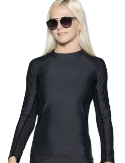 Women Tuga Sunwear Swim Shirts & Rash Guards|Women's Long Sleeve Rash Guard (Regular & Plus Size) - Black