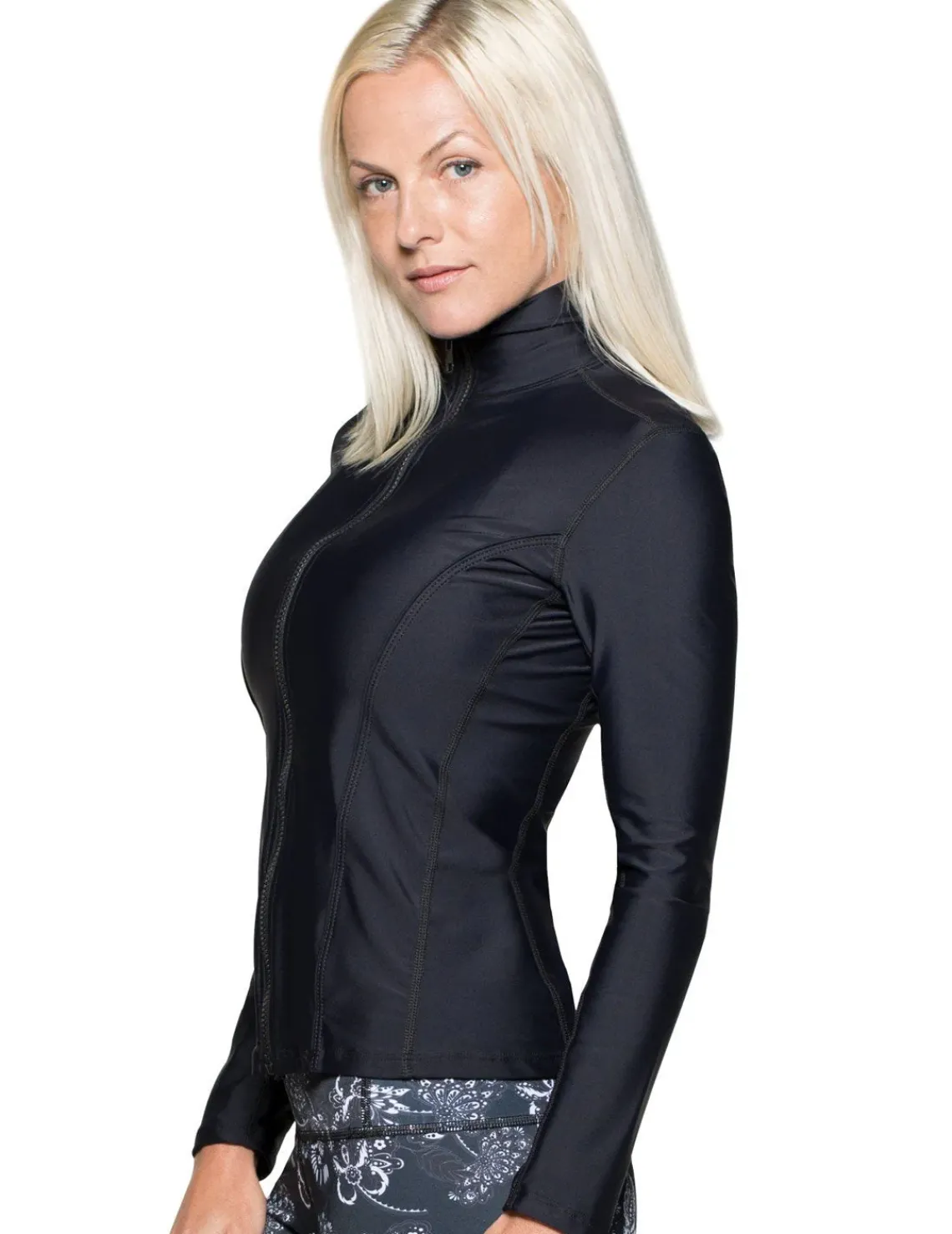 Women Tuga Sunwear Swim Shirts & Rash Guards|Women's Long Sleeve Zip Swim Jacket (Regular & Plus Size) - Paisley/Navy