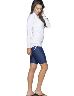 Women Tuga Sunwear Swim Shirts & Rash Guards|Women's Ruched Swim Top (Regular & Plus Size) - White