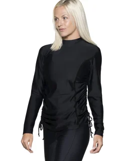 Women Tuga Sunwear Swim Shirts & Rash Guards|Women's Ruched Swim Top (Regular & Plus Size) - Black