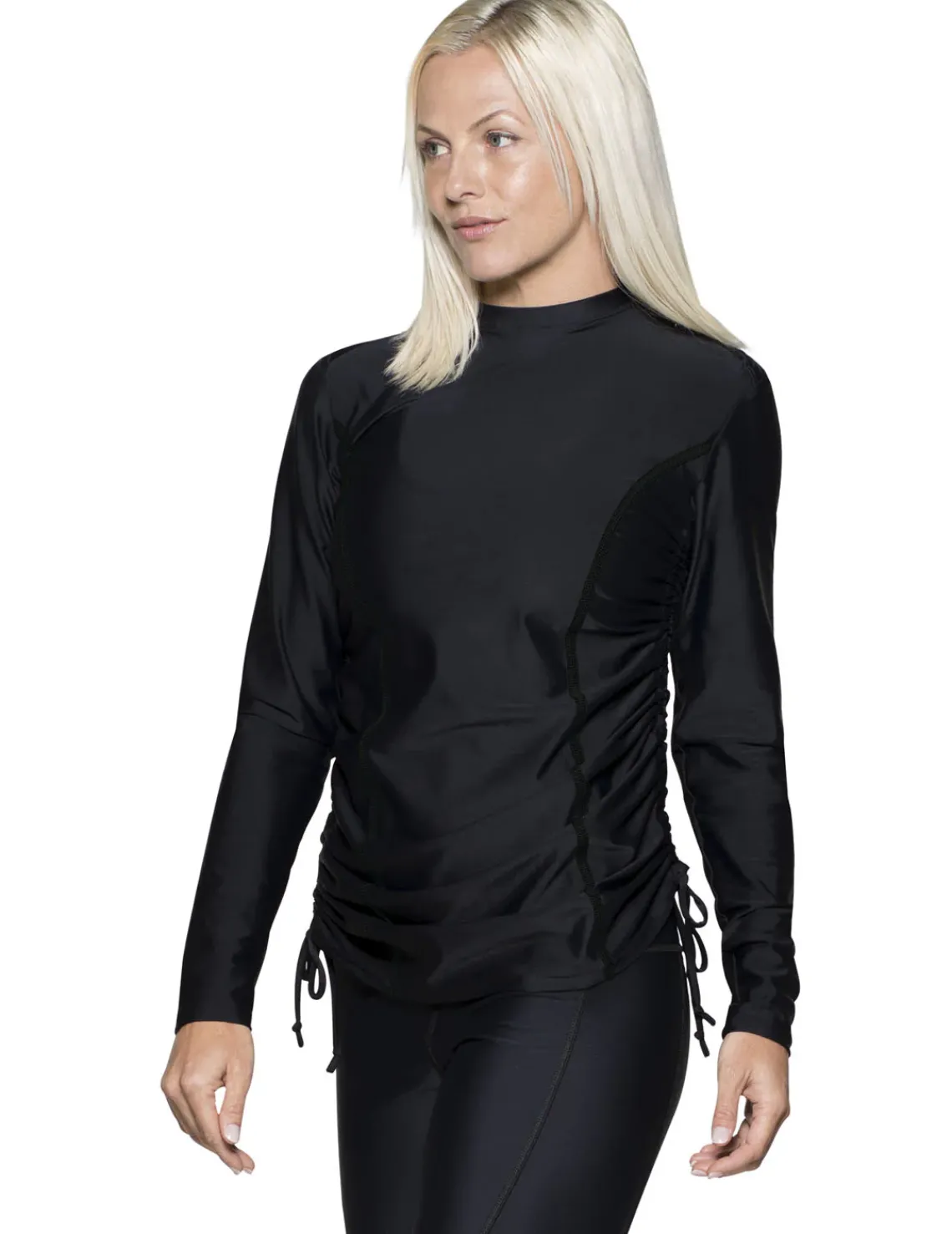 Women Tuga Sunwear Swim Shirts & Rash Guards|Women's Ruched Swim Top (Regular & Plus Size) - Black