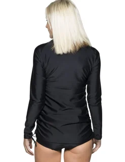 Women Tuga Sunwear Swim Shirts & Rash Guards|Women's Ruched Swim Top (Regular & Plus Size) - Black