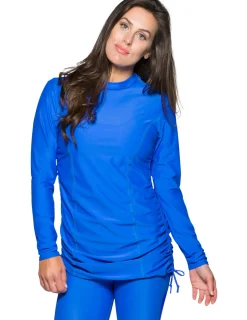 Women Tuga Sunwear Swim Shirts & Rash Guards|Women's Ruched Swim Top (Regular & Plus Size) - Royal