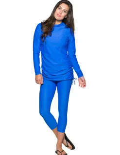 Women Tuga Sunwear Swim Shirts & Rash Guards|Women's Ruched Swim Top (Regular & Plus Size) - Royal