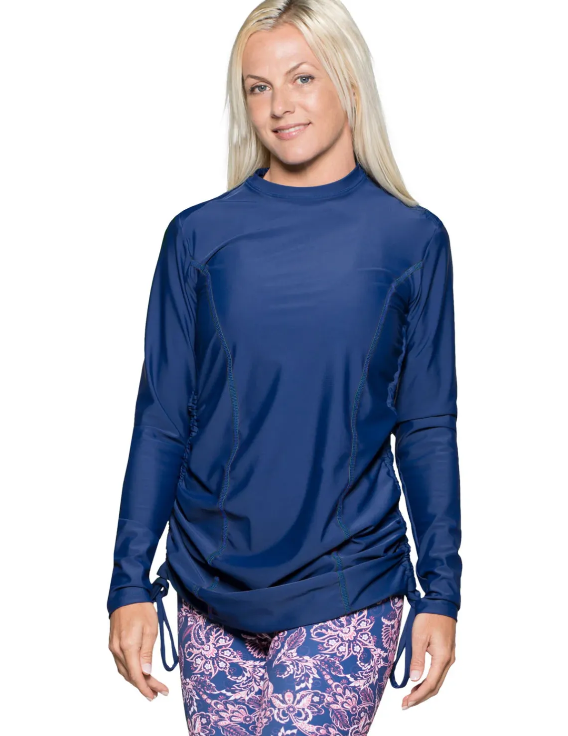 Women Tuga Sunwear Swim Shirts & Rash Guards|Women's Ruched Swim Top (Regular & Plus Size) - Navy