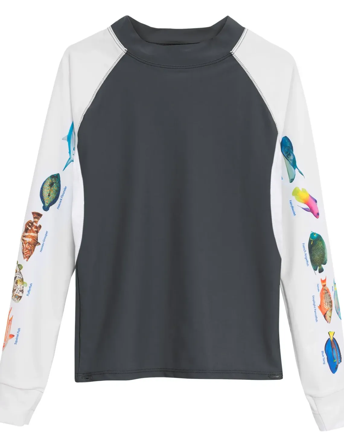 Women Tuga Sunwear Swim Shirts & Rash Guards|Women's Snorkel Caribbean Fish ID Rash Guard - Gray