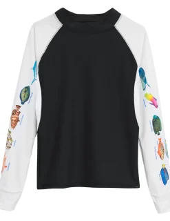 Women Tuga Sunwear Swim Shirts & Rash Guards|Women's Snorkel Caribbean Fish ID Rash Guard - Black