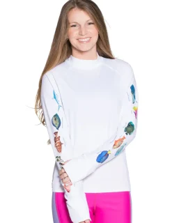 Women Tuga Sunwear Swim Shirts & Rash Guards|Women's Snorkel Caribbean Fish ID Rash Guard - Black