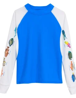 Women Tuga Sunwear Swim Shirts & Rash Guards|Women's Snorkel Caribbean Fish ID Rash Guard - Royal