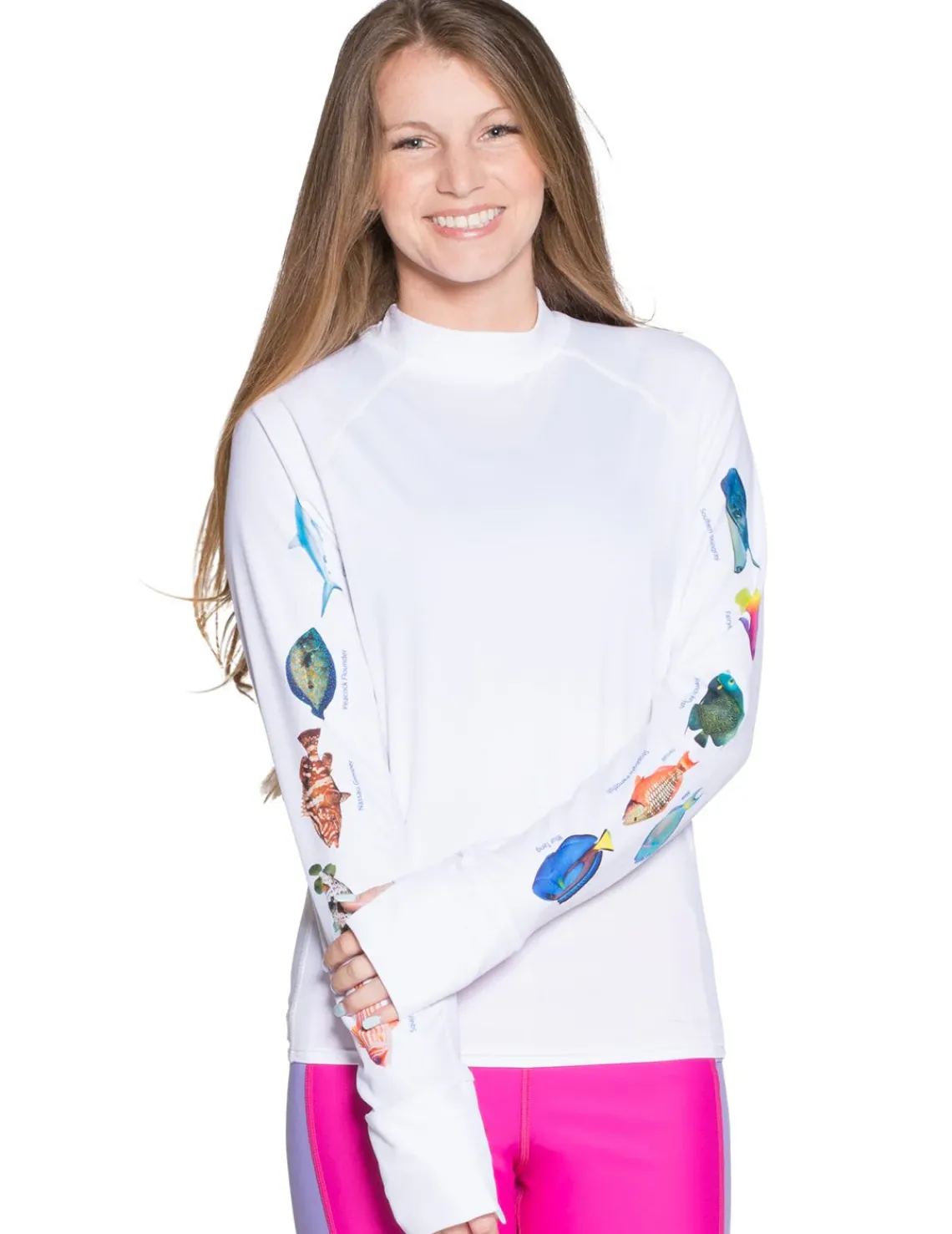 Women Tuga Sunwear Swim Shirts & Rash Guards|Women's Snorkel Caribbean Fish ID Rash Guard - Royal