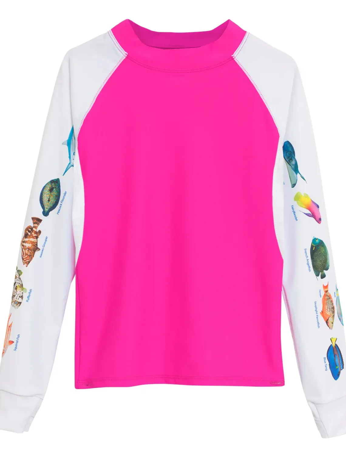 Women Tuga Sunwear Swim Shirts & Rash Guards|Women's Snorkel Caribbean Fish ID Rash Guard - Fuchsia