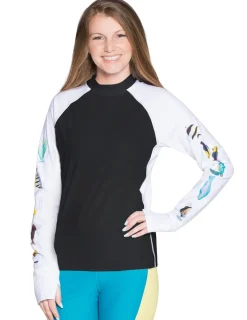Women Tuga Sunwear Swim Shirts & Rash Guards|Women's Snorkel Hawaii Fish ID Rash Guard - Black