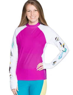 Women Tuga Sunwear Swim Shirts & Rash Guards|Women's Snorkel Hawaii Fish ID Rash Guard - Fuchsia