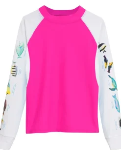 Women Tuga Sunwear Swim Shirts & Rash Guards|Women's Snorkel Hawaii Fish ID Rash Guard - Fuchsia