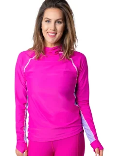 Women Tuga Sunwear Swim Shirts & Rash Guards|Women's Snorkel Hoodie Long Sleeve Rash Guard - Fuchsia / Lavender