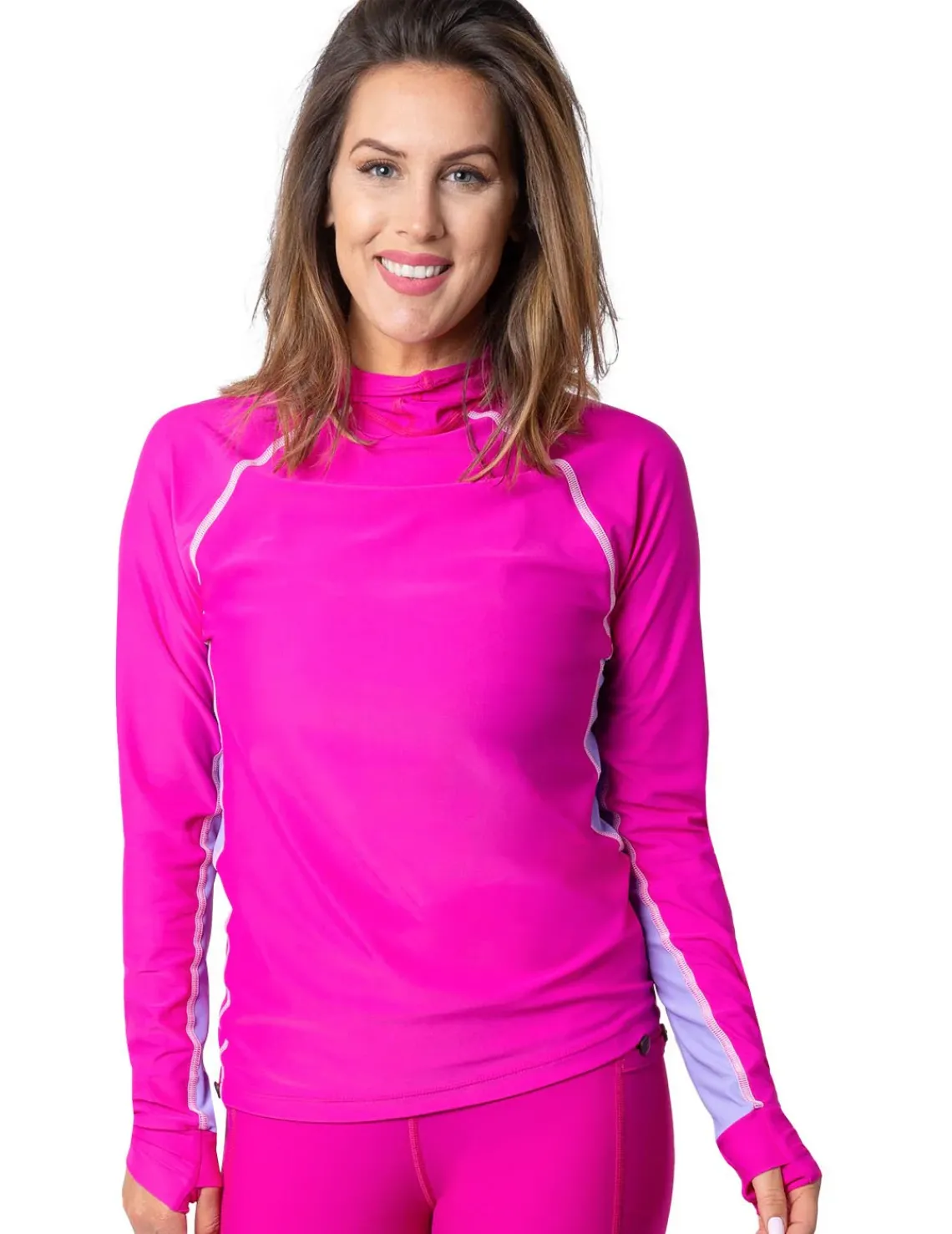Women Tuga Sunwear Swim Shirts & Rash Guards|Women's Snorkel Hoodie Long Sleeve Rash Guard - Fuchsia / Lavender