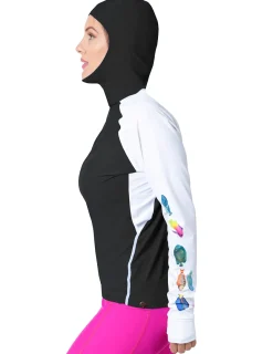 Women Tuga Sunwear Swim Shirts & Rash Guards|Women's Snorkel Hoodie Rash Guard - Caribbean Fish ID - Black