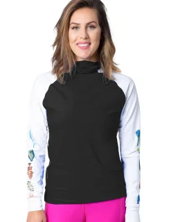 Women Tuga Sunwear Swim Shirts & Rash Guards|Women's Snorkel Hoodie Rash Guard - Caribbean Fish ID - Black