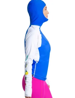 Women Tuga Sunwear Swim Shirts & Rash Guards|Women's Snorkel Hoodie Rash Guard - Hawaii Fish ID - Royal