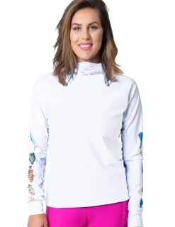 Women Tuga Sunwear Swim Shirts & Rash Guards|Women's Snorkel Hoodie Rash Guard - Caribbean Fish ID - White